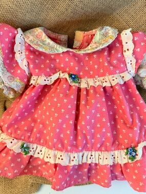1985 Vintage Cabbage Patch Kid Doll Country Dress Cream Floral & Pink Rare EUC